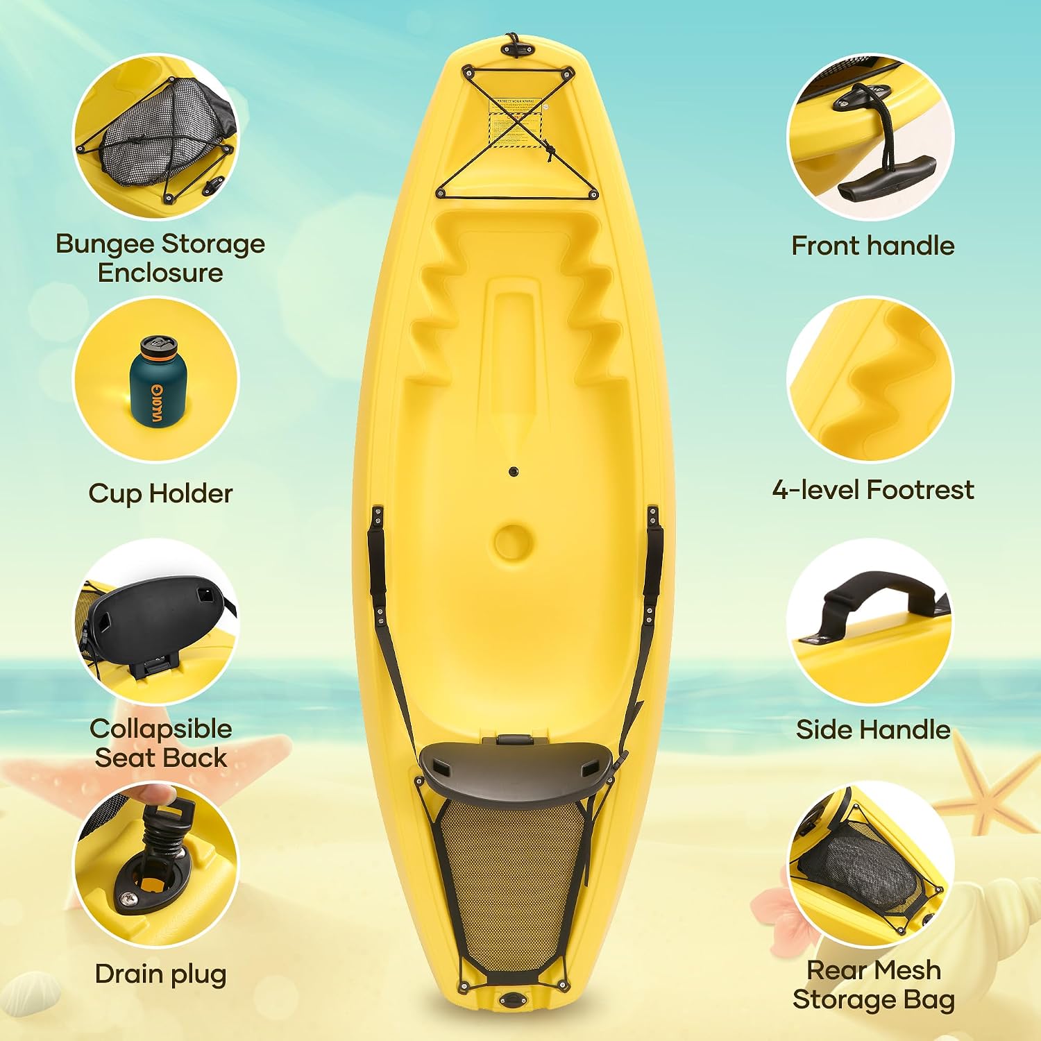 カヤックとパドル付き 6.5フィート レクリエーション用ロー - Fishing Kayak Paddle のレビューと価格