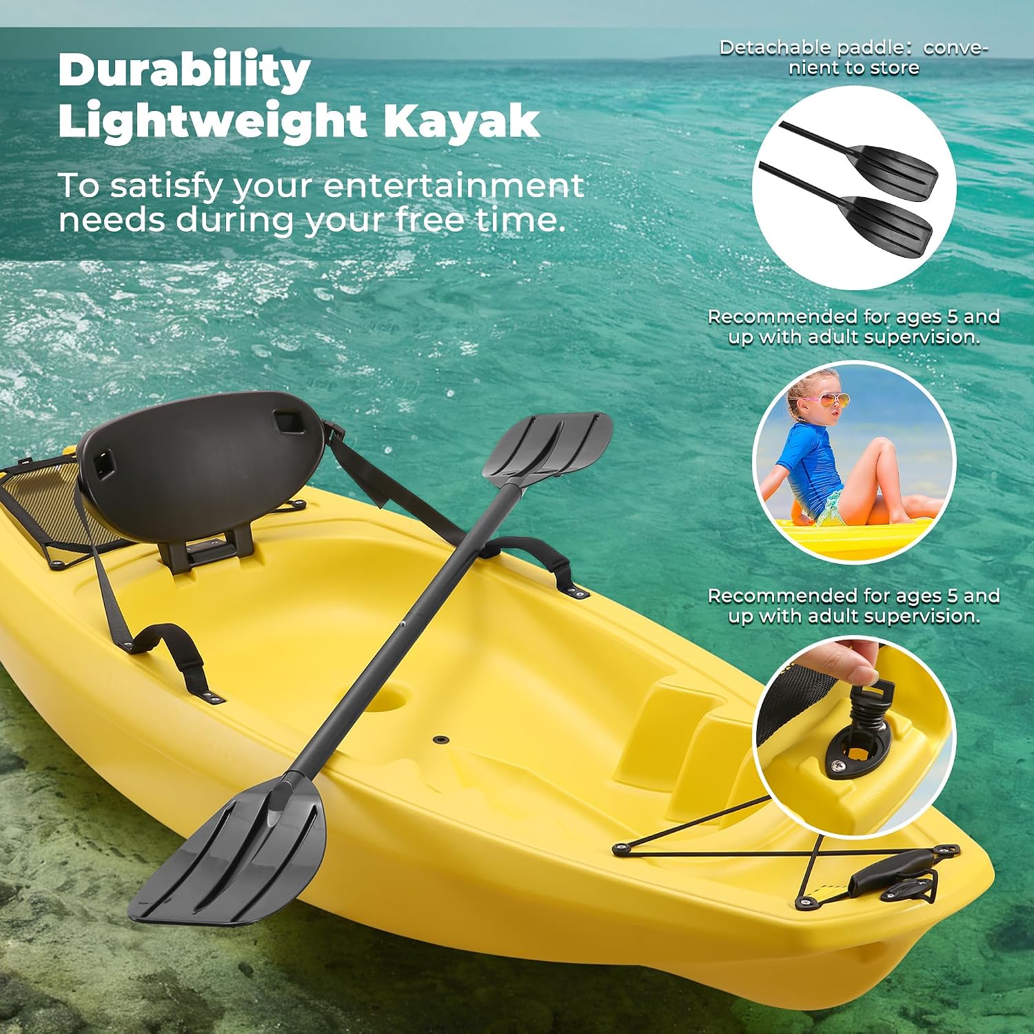 カヤックとパドル付き 6.5フィート レクリエーション用ロー - Fishing Kayak Paddle のレビューと価格